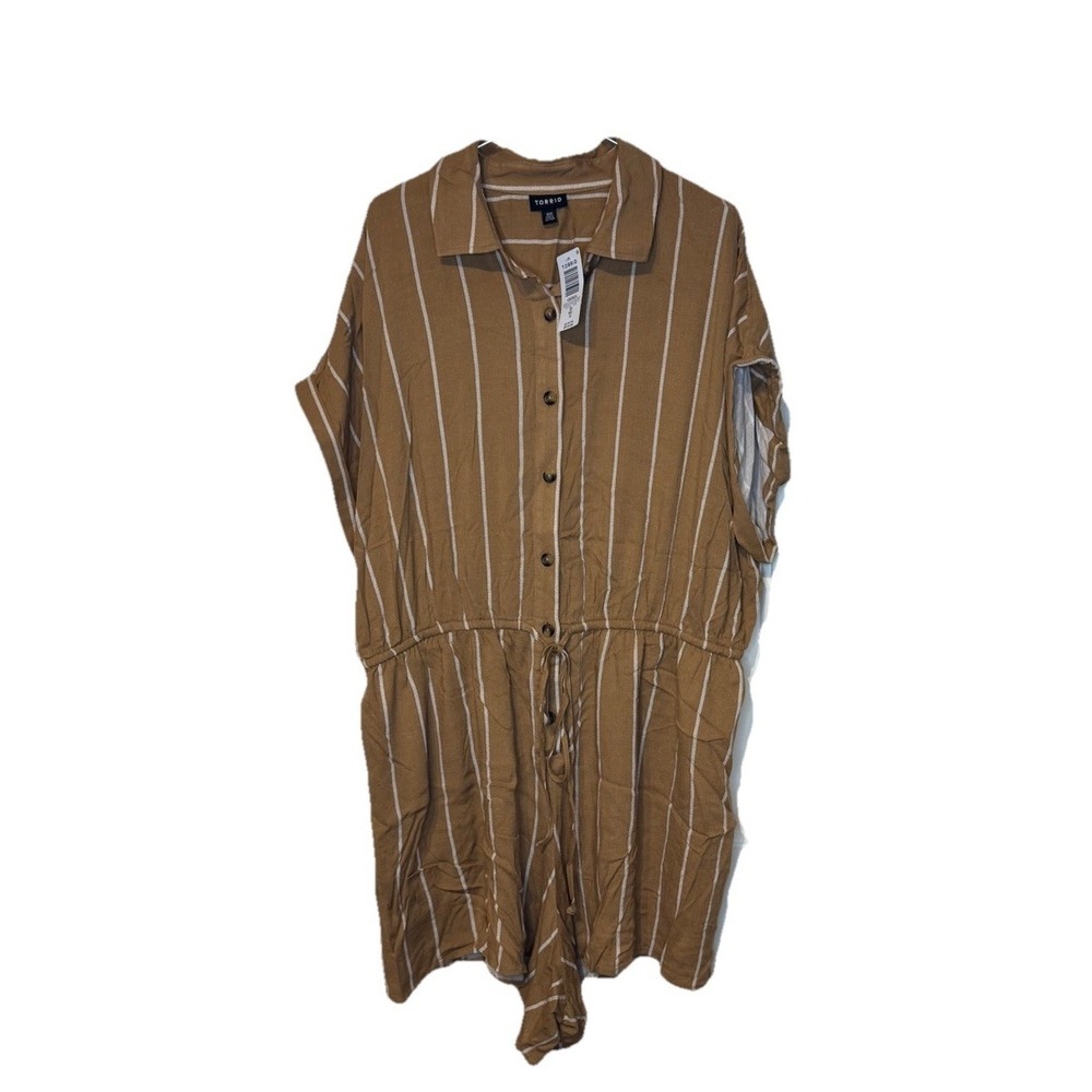 Torrid Women's Romper Dolman Shirt Button Front Tabacco Weekend Striped M/L NWT